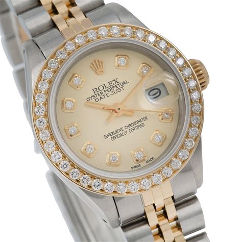 rolex ladies 26mm datejust custom diamond bezel champagne dial|ladies rolex datejust white dial.